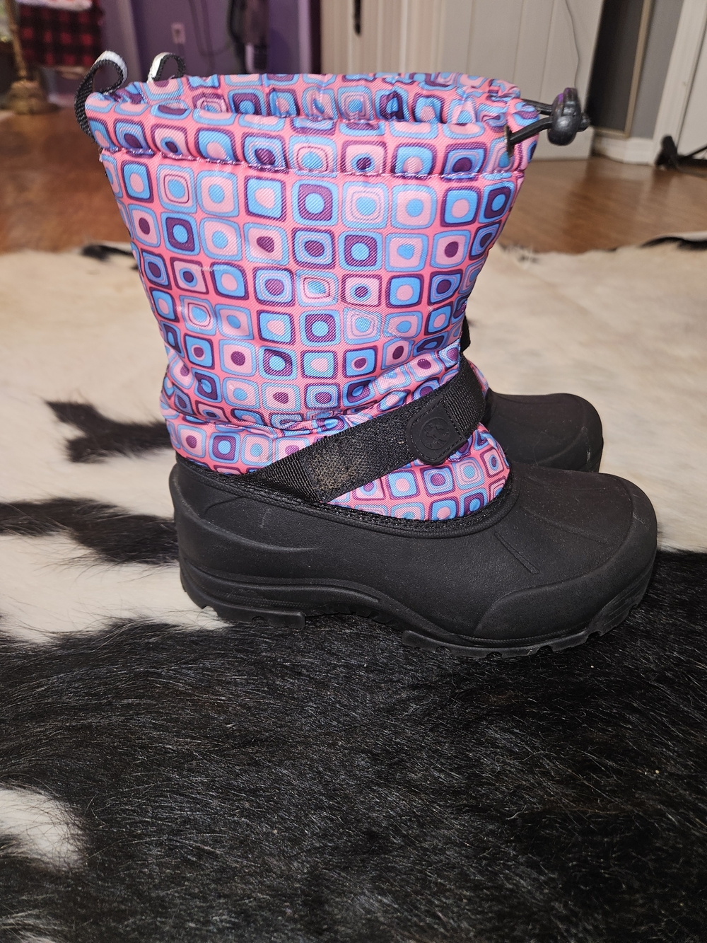 Northside Pink and Blue Patterned Kids Snow Boots